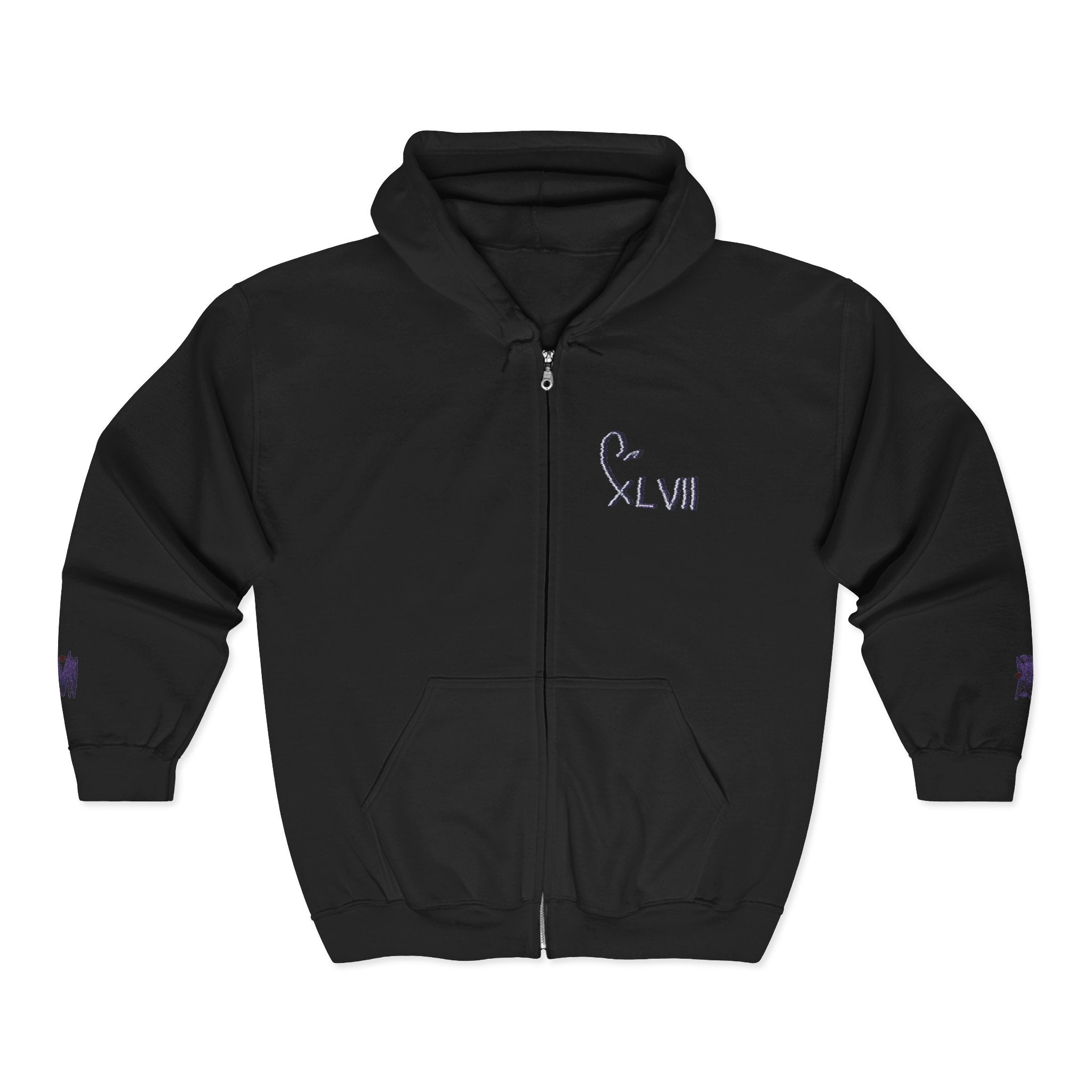 Black Full-Zip Hoodie 'XLVII' Minimal Embroidered Chest 1ST EDITIØN — Casual Streetwear Zip-Up