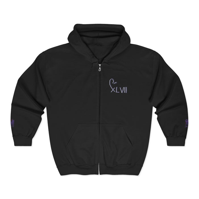 Black Full-Zip Hoodie 'XLVII' Minimal Embroidered Chest 1ST EDITIØN — Casual Streetwear Zip-Up