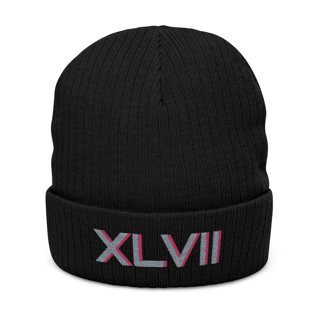 Embroidered 'XLVII' Ribbed Knit Beanie 1ST EDITIØN