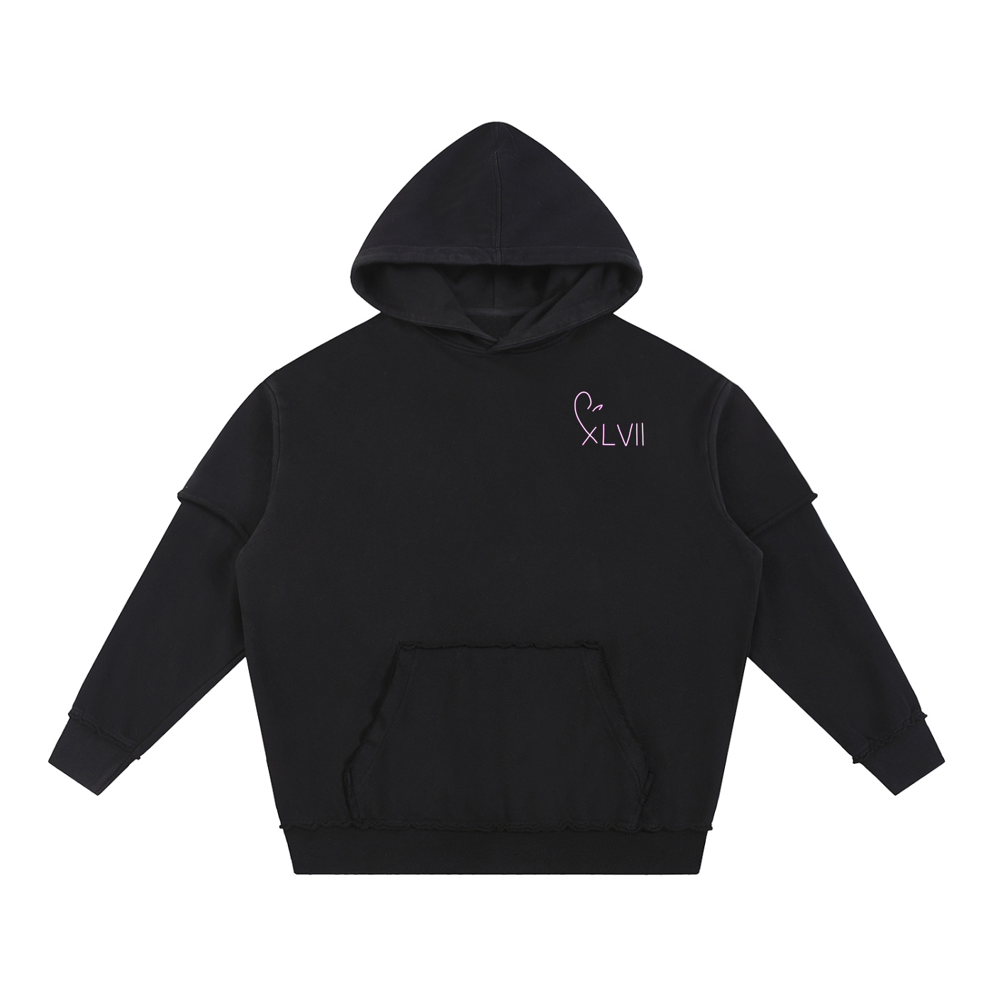 hoodie,layered,black,xlvii,washed,fade,doublelayer,allsize